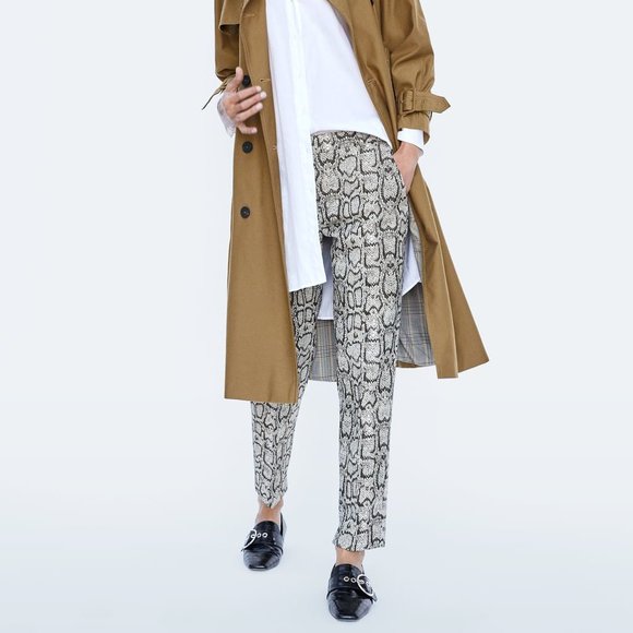 Zara Pants - Zara Snakeskin Straight Ankle Pants - Beige Brown Size 10